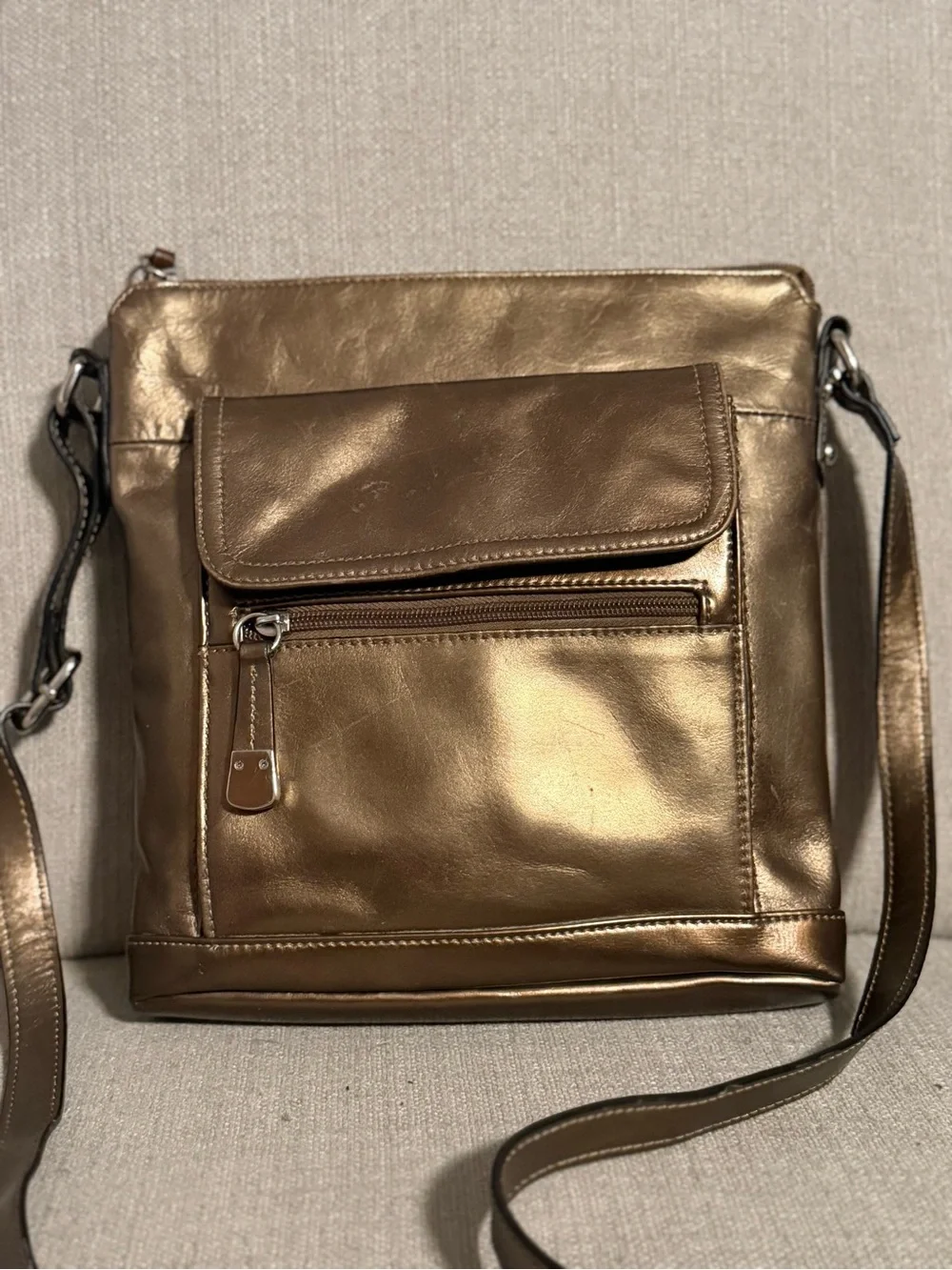 Gianni Bernini Bronze Metallic Leather Crossbody